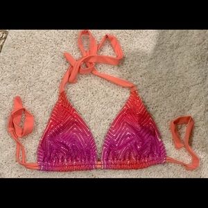 Luli fama sz D cup pink ombre & gold swimsuit top
